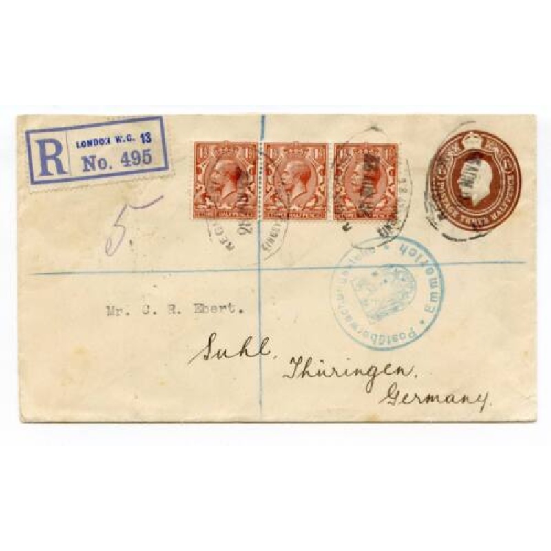 GB 1922 1 1 2d Uprated Postal Stationery Envelope Kingsway Germany