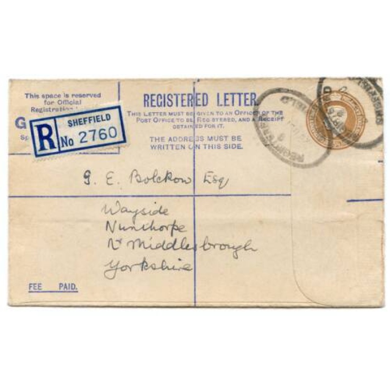 GB 1940 5 1 2d Postal Stationery Envelope Sheffield Nunthorpe