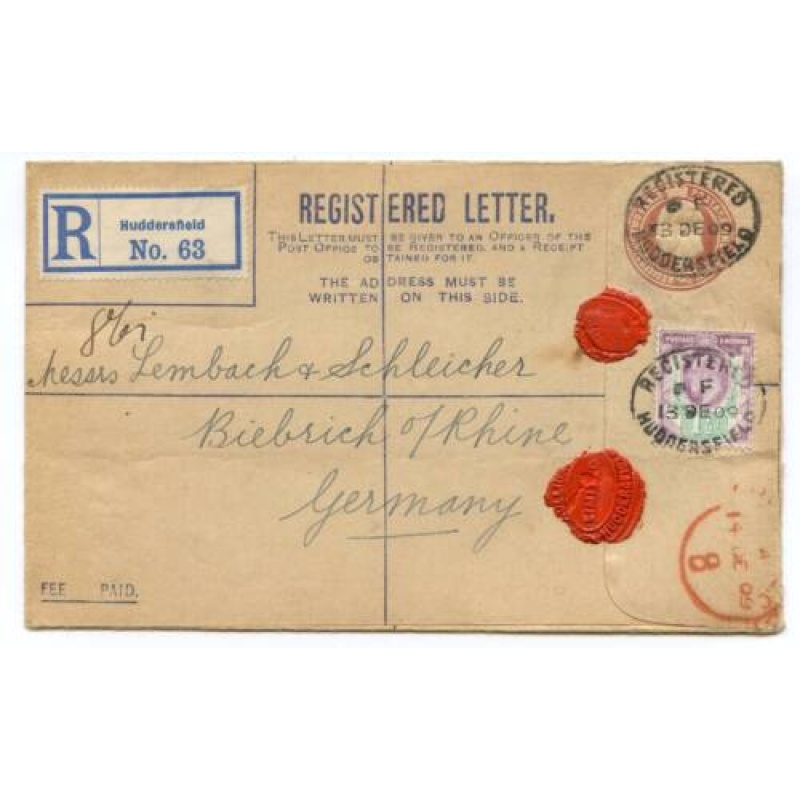 GB 1909 3d Uprated Postal Stationery Envelope Huddersfield Germany