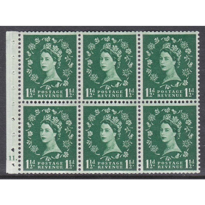 SB71 Wilding booklet pane Green Phosphor perf type Ie(b) G11 Dot UNMOUNTED MNT