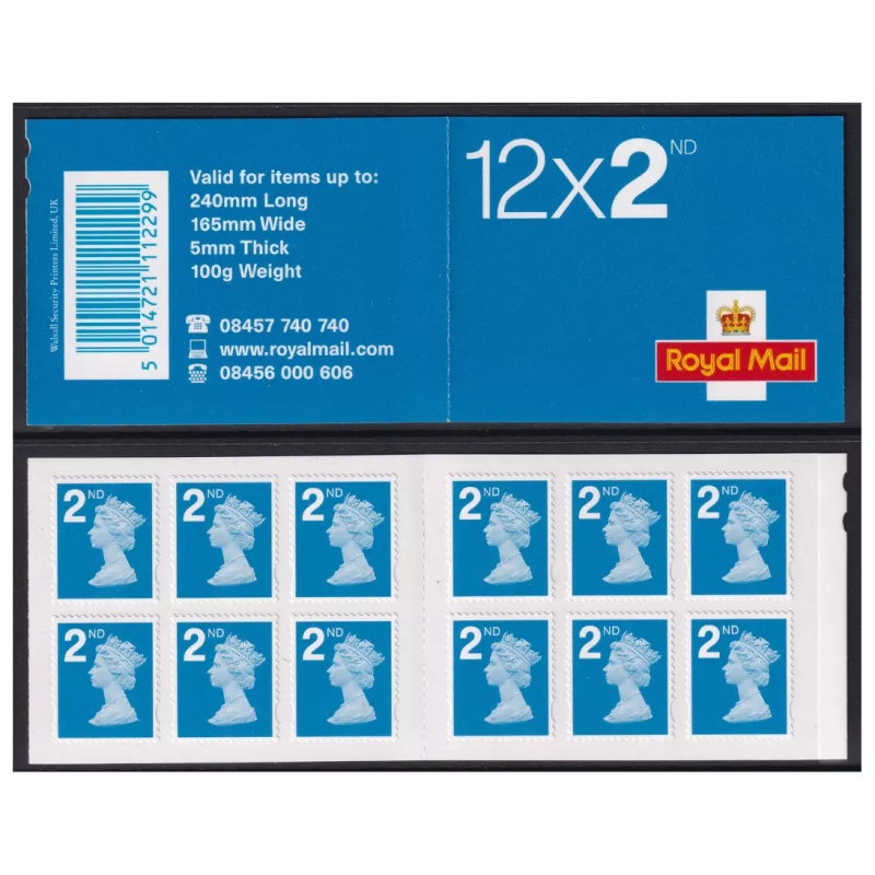 RD1 12 x 2nd class stamps barcode booklet - Self Adhesive MINT MNH - Cyl W1