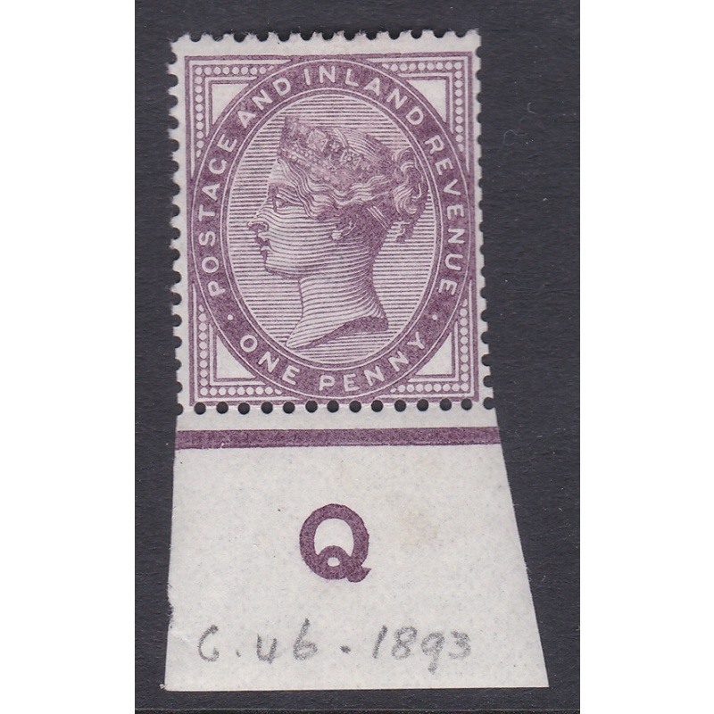 Sg 172 1d lilac control Q imperf Single MOUNTED MINT