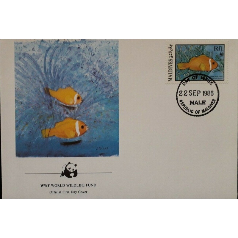 FISH FDC MALDIVES 1986 CORAL REEF FISH ANGELFISH ANEMONE WWF