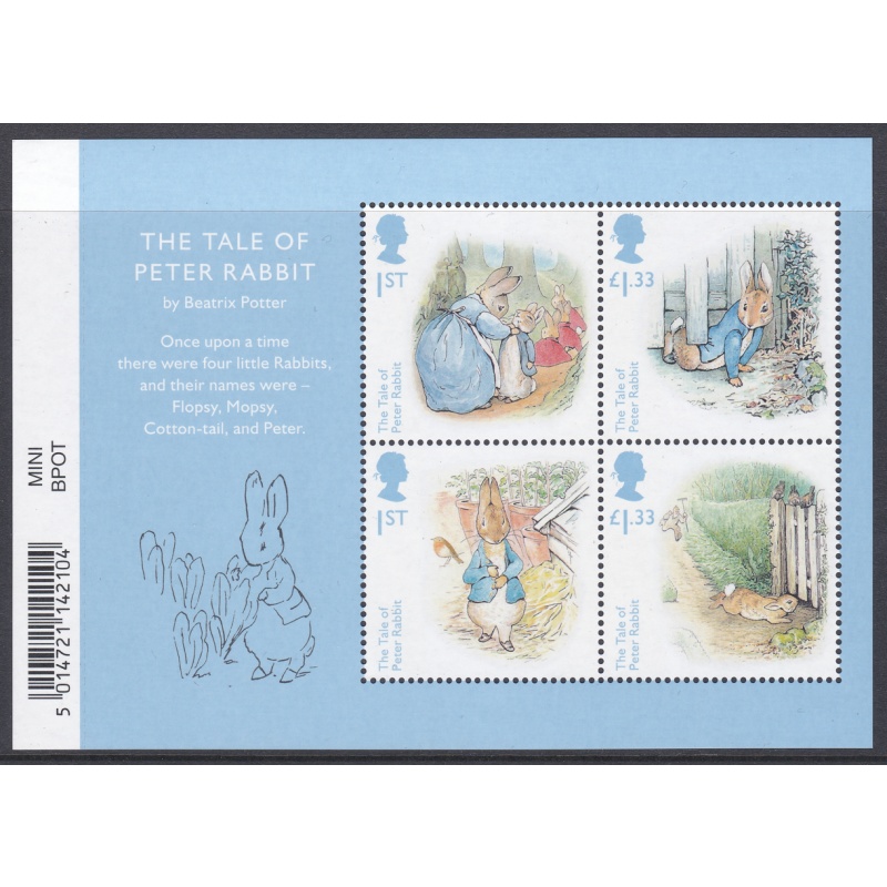 MS3868a 2016 Peter Rabbit barcode miniature sheet UNMOUNTED MINT