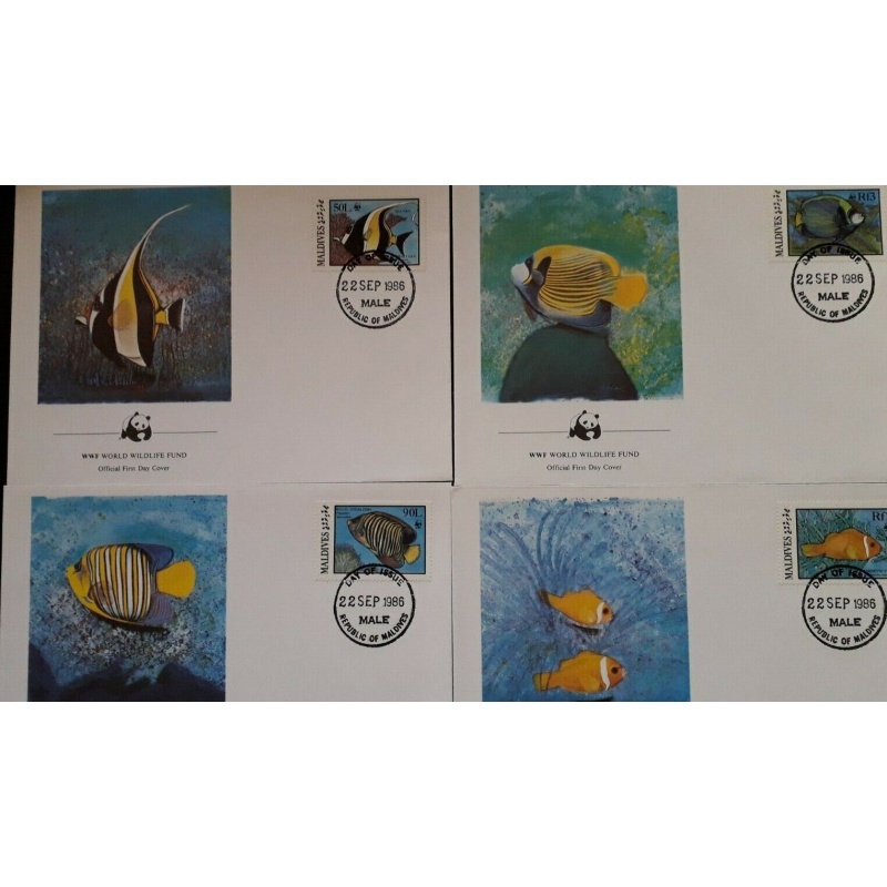 FISH FDC MALDIVES 1986 CORAL REEF FISH ANGELFISH ANEMONE WWF