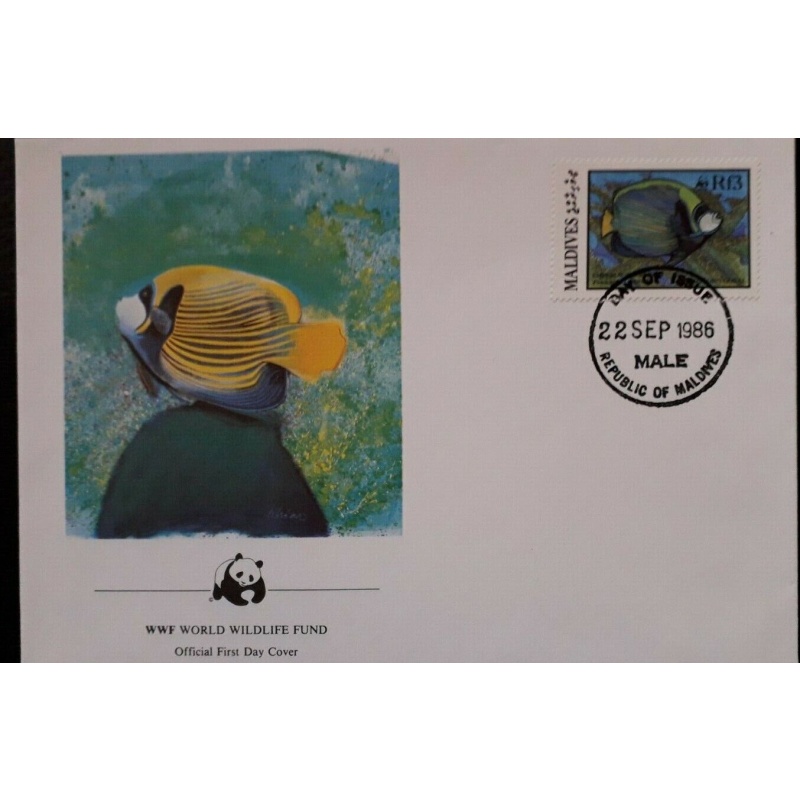 FISH FDC MALDIVES 1986 CORAL REEF FISH ANGELFISH ANEMONE WWF