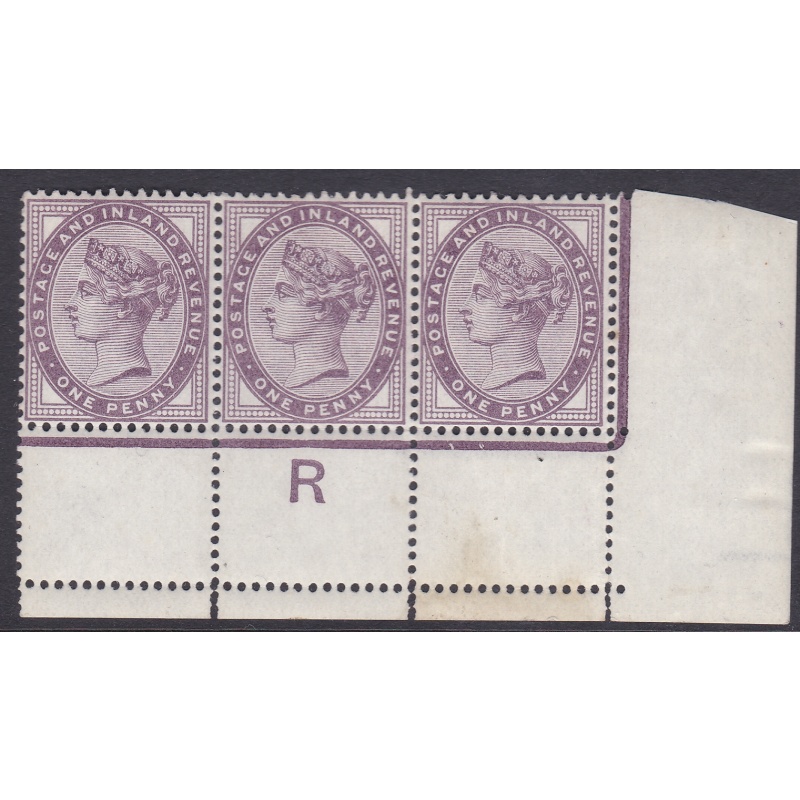 1d lilac control R perf Blck of 3 - with marginal rule UNMOUNTED MINT