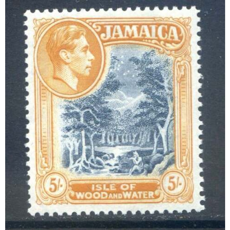 Jamaica 5 - Slate Blue  Yellow-Orange  SG132b Mounted Mint