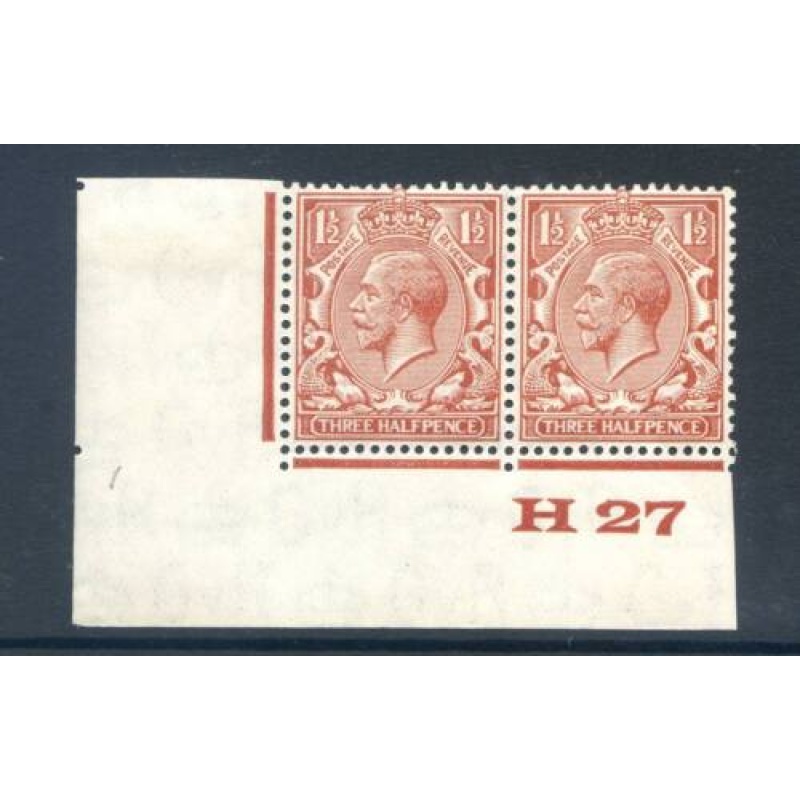 KGV 1 1 2d Red Brown H27(I) Control Pair mounted Mint