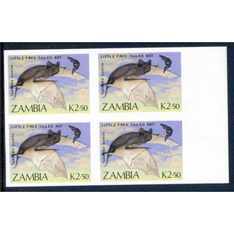 Zambia Bats Imperforate Block 4 Unmounted Mint