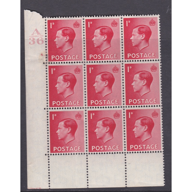 1d A 36 Cylinder Block - 4 Dot Block of 9 perf encroachment  UNMOUNTED MINT