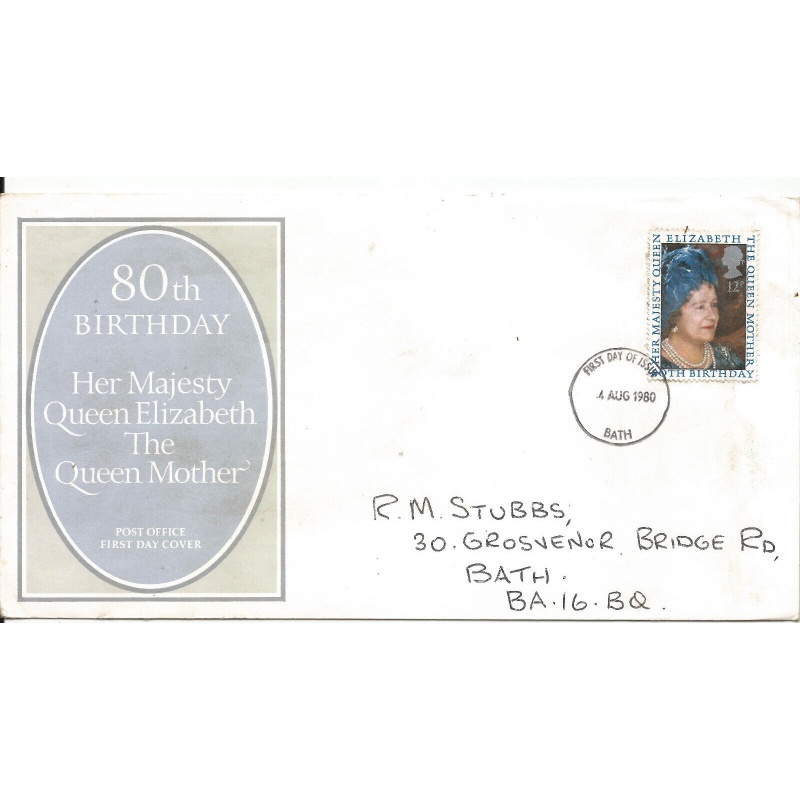 FIRST DAY COVER ISSUE STAMPS UK ROYAL MAIL 1980 QUEEN MOTHER 80TH BIRTHDAY