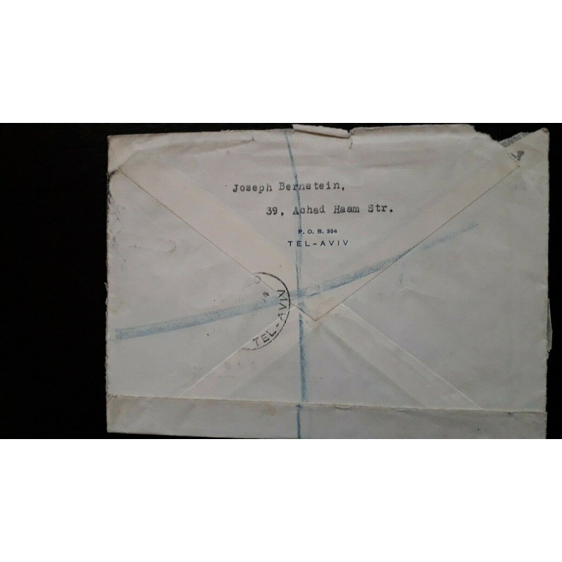 PALESTINE COVER REGISTERED AIRMAIL TEL AVIV TO SCOTLAND 28 MIL RATE