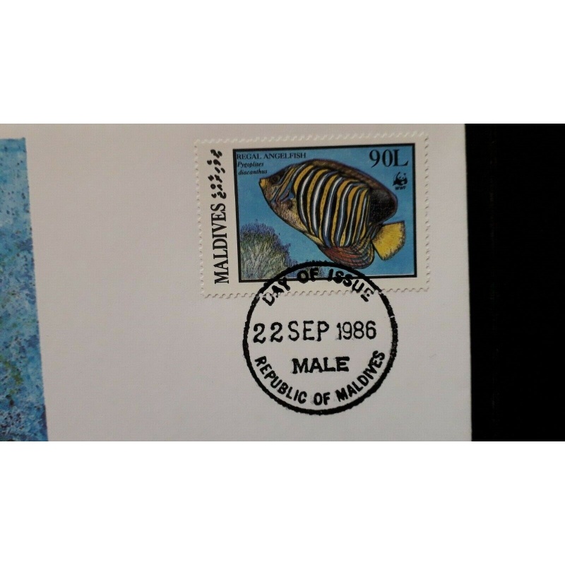 FISH FDC MALDIVES 1986 CORAL REEF FISH ANGELFISH ANEMONE WWF