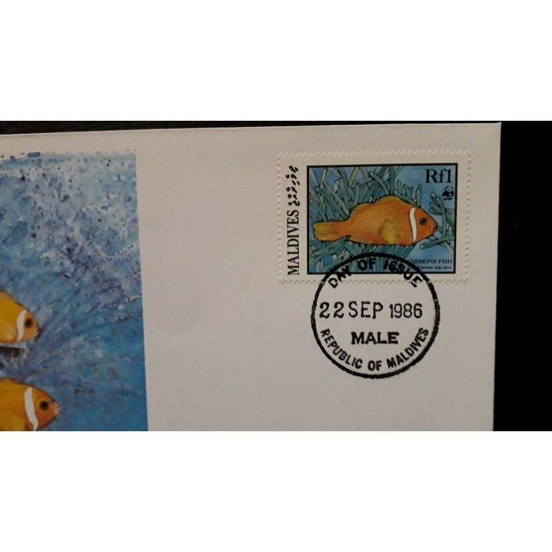 FISH FDC MALDIVES 1986 CORAL REEF FISH ANGELFISH ANEMONE WWF