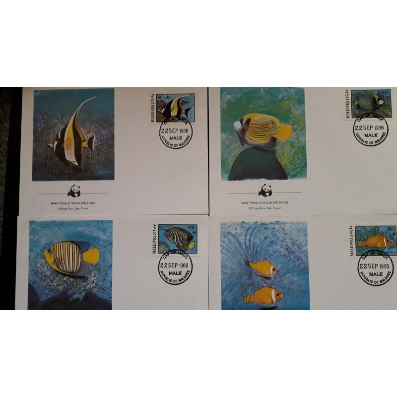 FISH FDC MALDIVES 1986 CORAL REEF FISH ANGELFISH ANEMONE WWF