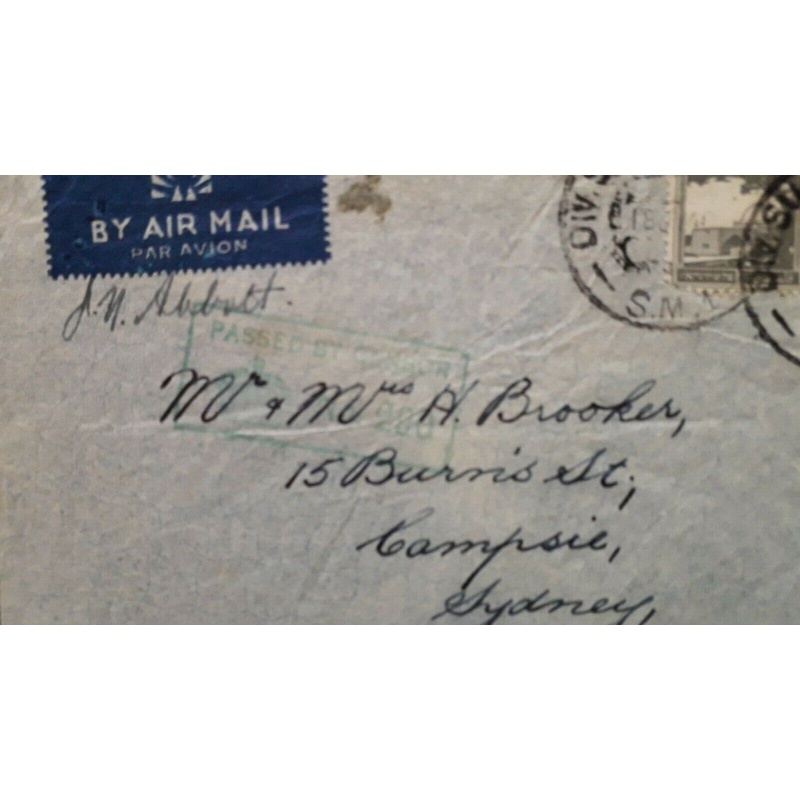 PALESTINE COVER 1940 DIVISIONAL SUPPLY POSTMARK AIRMAIL TO AUSTRALIA