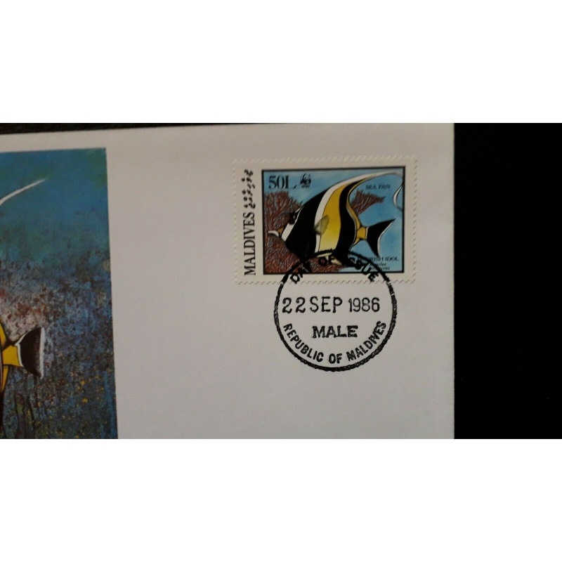 FISH FDC MALDIVES 1986 CORAL REEF FISH ANGELFISH ANEMONE WWF