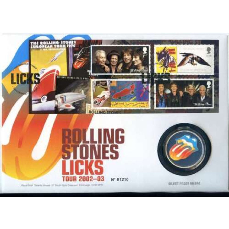 2022 FDC PNC MEDALLION COIN COVERS ROLLING STONES LICKS SILVER PLATED