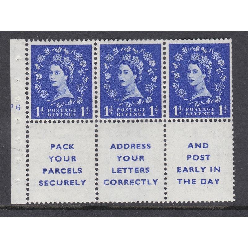 SB25 Wilding booklet pane Tudor perf type I Top Cyl F6 No Dot UNMOUNTED MNT