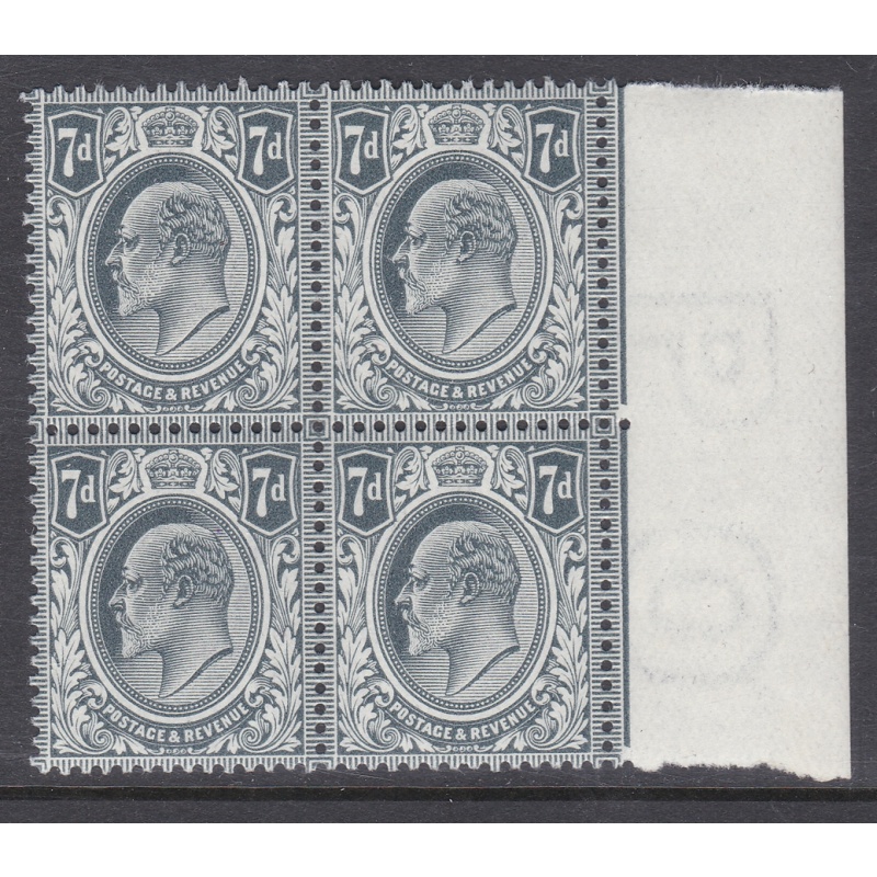 sg249 M37(1) 7d Grey Black De La Rue Marginal Block of 4 UNMOUNTED MINT