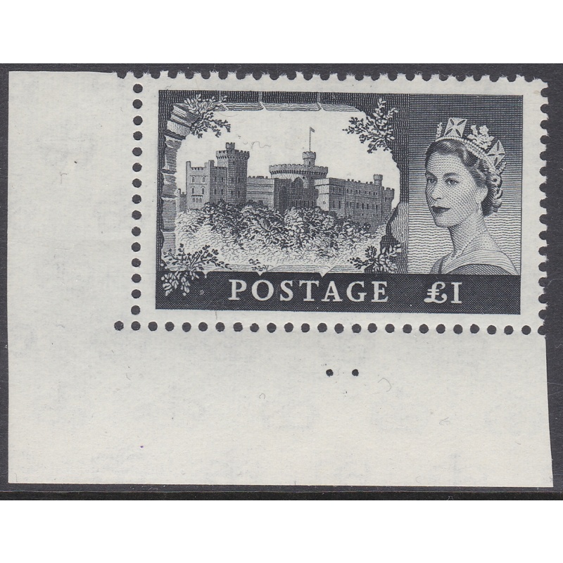 Sg598 T22a 2nd De La Rue Castle black on cream paper 2 dots corner margin U M