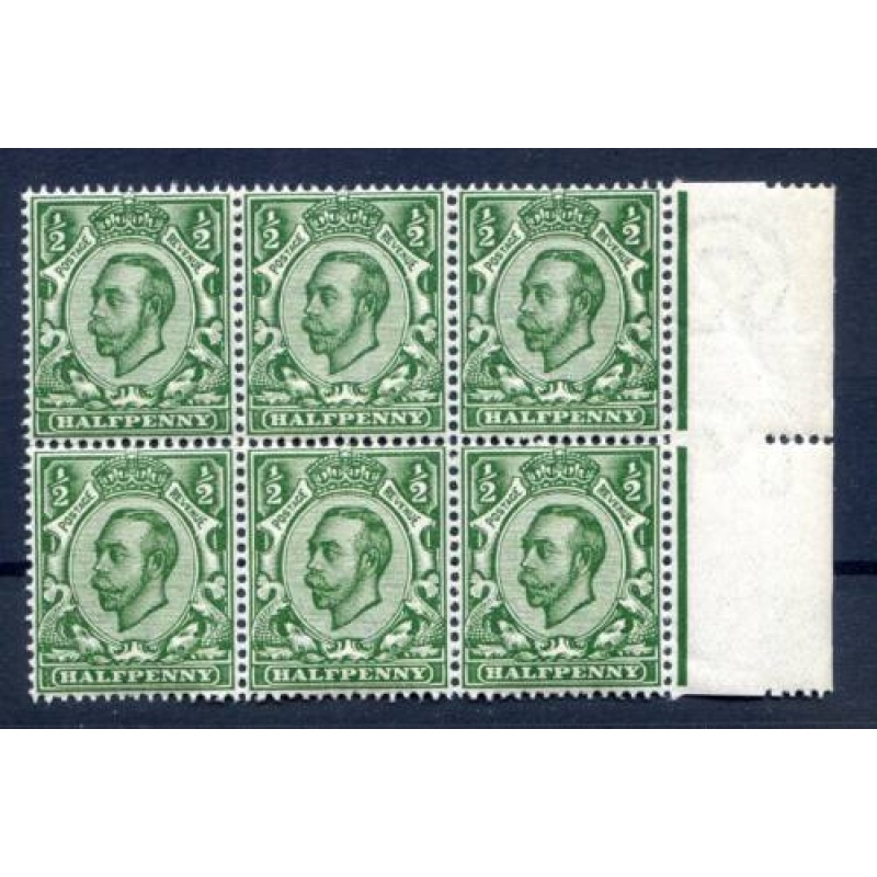 KGV 1 2d Deep Green SG338 Unmounted Mint Marginal Block 6