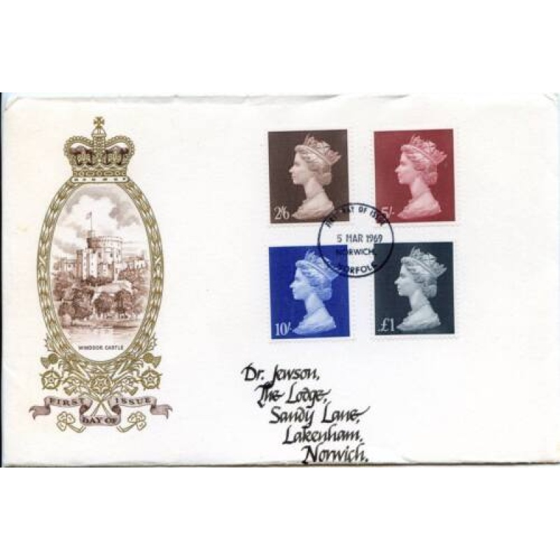 1969 Pre Decimal High Values Day Cover Illustrated Windsor Castle