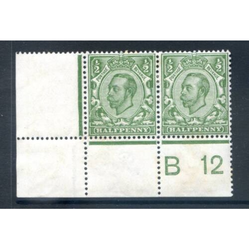 KGV 1 2d Green B12w(P) Control Pair mounted Mint