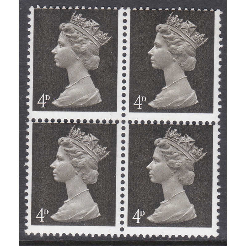 U13 Sg 732 4d Pre-decimal Machin CB PVA Misperf block of 4 UNMOUNTED MINT MNH