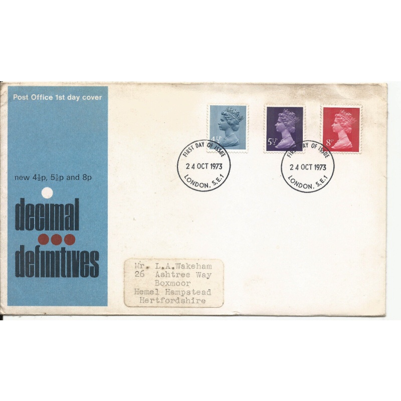 1973 DECIMAL DEFINITIVES PHILATELIC BUREAU EDINBURGH FIRST DAY COVER