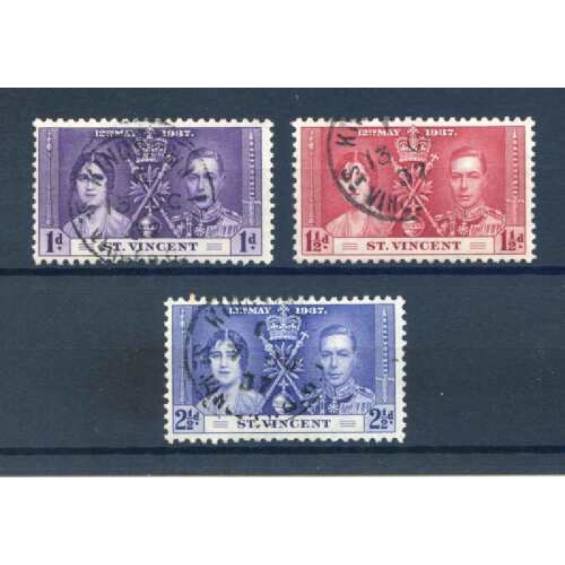 St Vincent 1937 Coronation set SG146 8 Fine Used