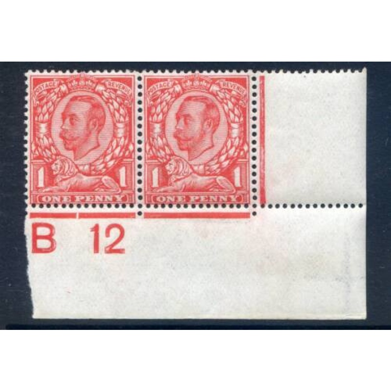 KGV 1d Carmine B12(I) Control Pair Unmounted Mint