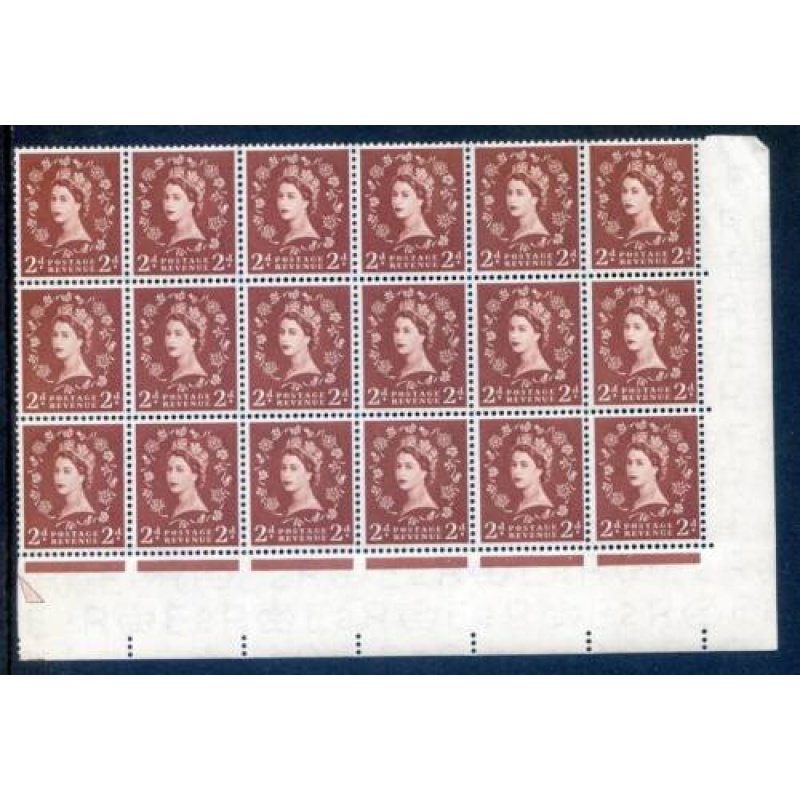 GB 2d Light Red Brown SG543b Unmounted Block 18 S38k Flaw