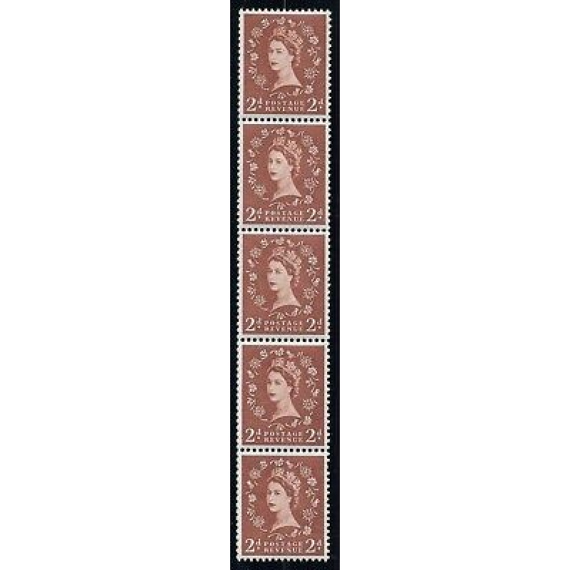 S40 2d Wilding Multi Crown on Cream Vertical coil strip UNMOUNTED MINT