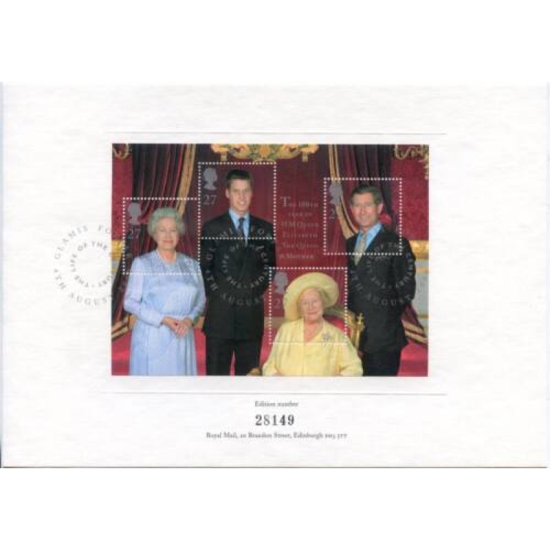 GB Queen Mother 100th Birthday Mini Sheet Used in Presentation Folder