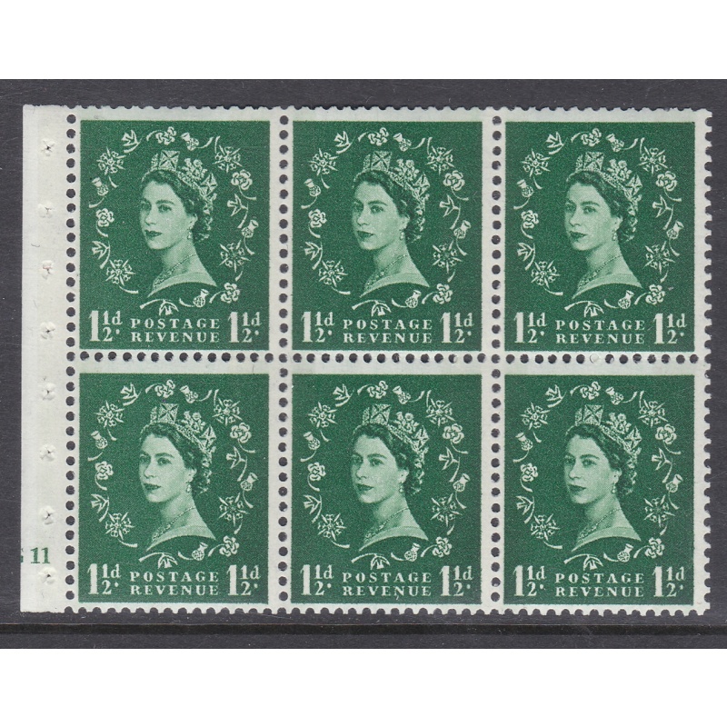 SB71 Wilding booklet pane Green Phosphor perf type I G11 No Dot UNMOUNTED MNT