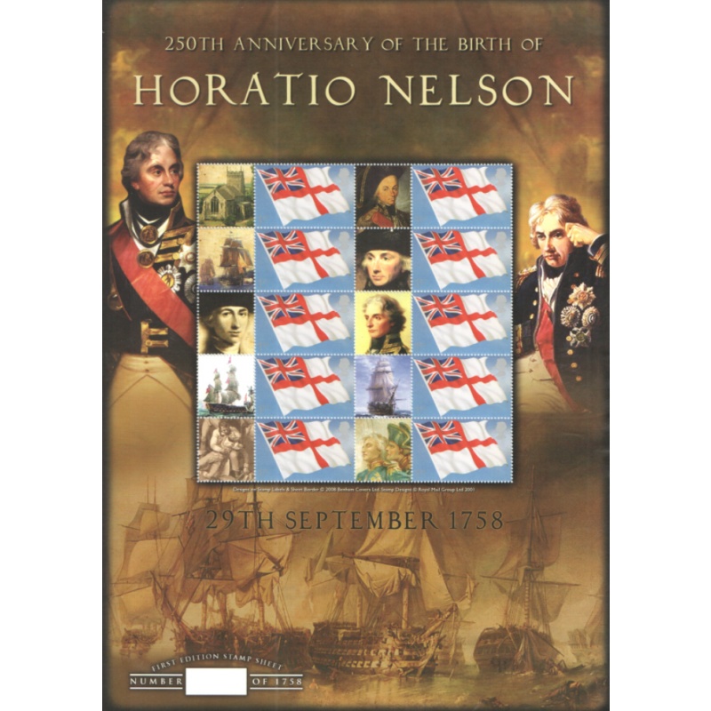 BC-173 GB 2008 Horatio Nelson no. 144 Smiler sheet UNMOUNTED MINT