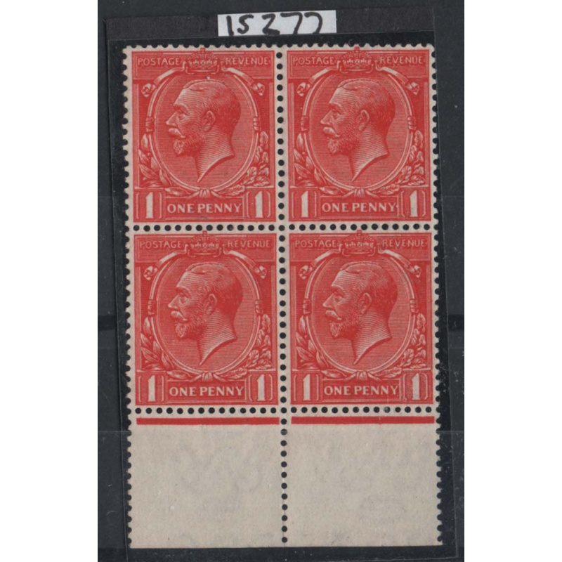 GB 1912 1d deep orange-vermilion sg361var Spec N16(16) very fine mint block of