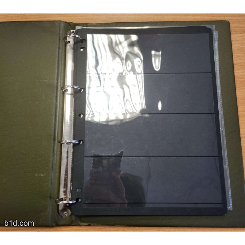 Green 4 ring binder/album with 5 black pages 2 clear