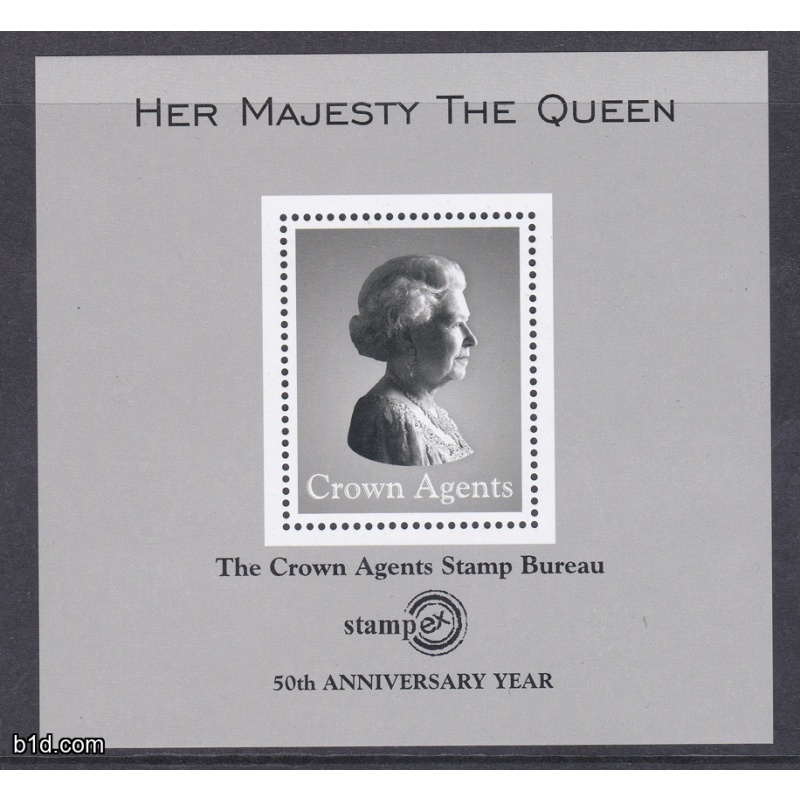 Stampex souvenir sheet 50th anniv crown agents stamp burreau queen elizabeth II